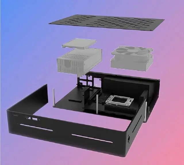 Alt view image 3 of 7 - A3 Mini ITX PC Case 2.5-inch 7mm SSD External Chassis Vertical/Horizontal Design Acrylic Frame 7.28 * 2.30 * 10.79in for Office/Gaming (Black)
