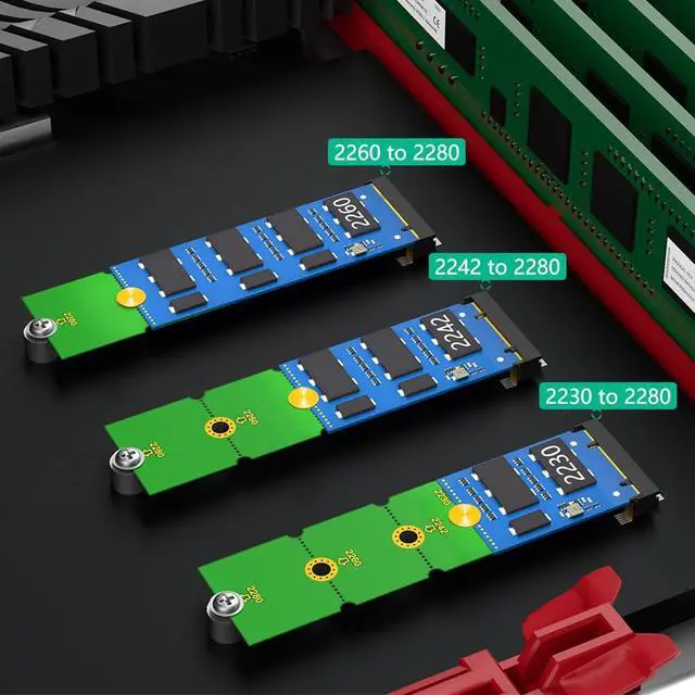 Alt view image 5 of 7 - M2 NGFF 2230 to 2280 Extension Card Transfer 2230, 2242, 2260, 2280 SSD Compatible with M2 NVME NGFF M.2 U.2 M3 SSD Long Size Change (5Pairs)