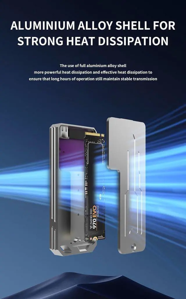 Alt view image 2 of 7 - JY M.2 2280 SSD Enclosure 4TB USB 3.2 10G High Speed Compatible with NVMe M Key B&M Key SSD