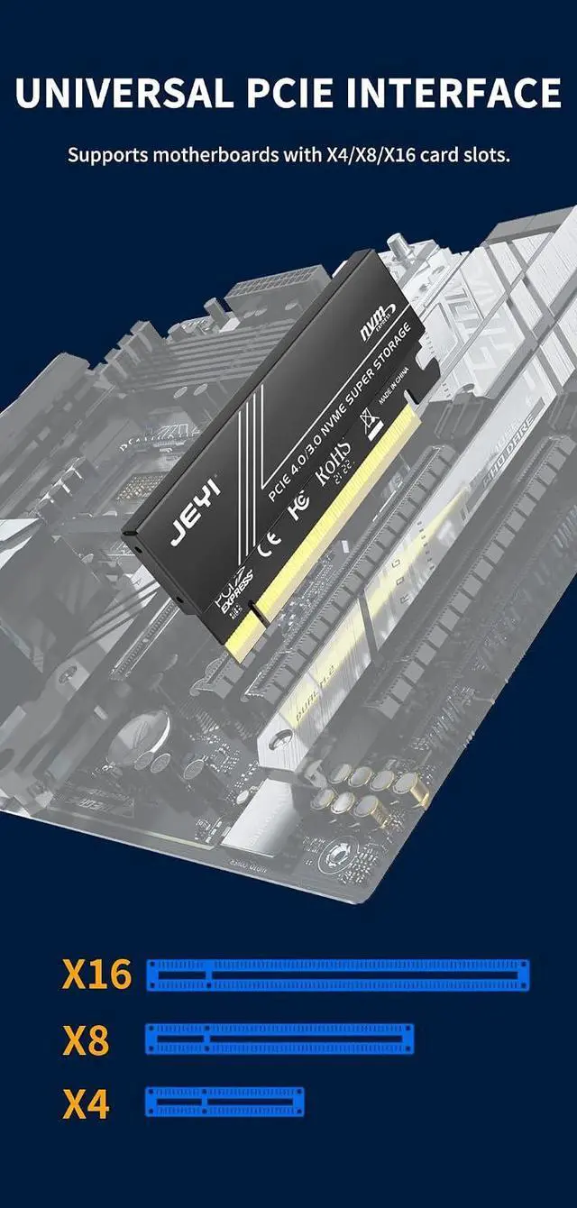 Alt view image 3 of 7 - JY-BlackDP M.2 NVMe-Compatible to PCIe4.0 3.0 x4 x8 x16 64Gbps Expansion Card for 2230 2242 2260 2280 SSD