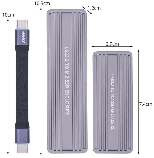 Alt view image 6 of 7 - 4TB M.2 NGFF+NVME to USB3.2 Hard Disk Enclosure 20Gbps Gen2*2 with USB-C Interface Compatible with NGFF NVME Dual Protocol SSD (to 2280)