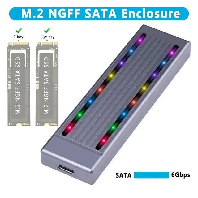 Alt view image 2 of 7 - M.2 SSD Enclosure RGB Cool Light Compatible with M.2 NVME / NGFF 2230 2242 2260 2280 SSD (for NGFF)