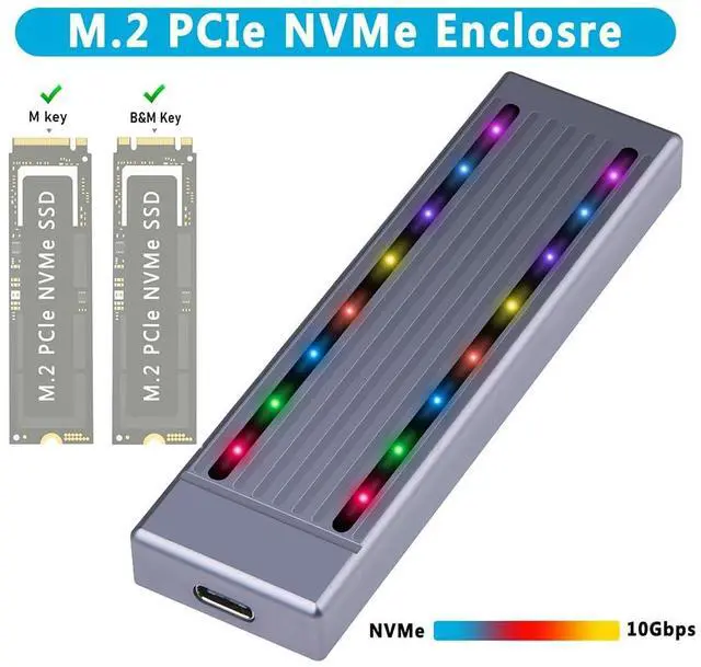 Alt view image 2 of 7 - M.2 SSD Enclosure RGB Cool Light Compatible with M.2 NVME / NGFF 2230 2242 2260 2280 SSD (Compatible with NVMe)