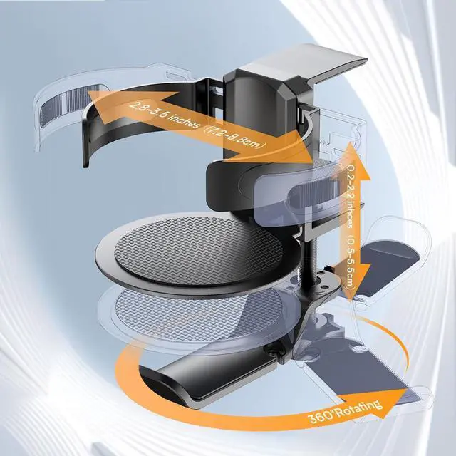 Alt view image 6 of 7 - 2-in-1 Rotatable Cup Holder & Headphone Stand Aluminum Alloy Storage Rack No-Drilling Design Fits Panels 0.22.0 Thick, Cup Width Adjustable 2.83.5 (Black)