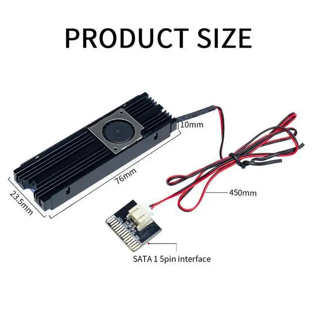 Alt view image 7 of 7 - M.2 SSD Heatsink Dual-Side & Grooved Cooling Design Aluminum Alloy, Only 0.39 Thick Compatible with 2230/2242/2260/2280 SSD (Black,with Fan)