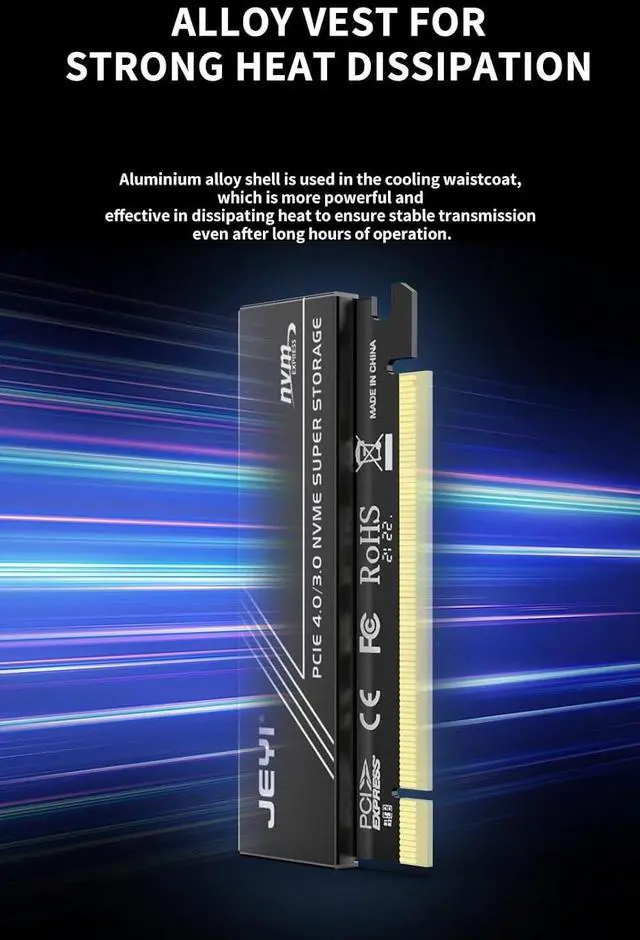 Alt view image 6 of 7 - JY-BlackDP M.2 NVMe-Compatible to PCIe4.0 3.0 x4 x8 x16 64Gbps Expansion Card for 2230 2242 2260 2280 SSD