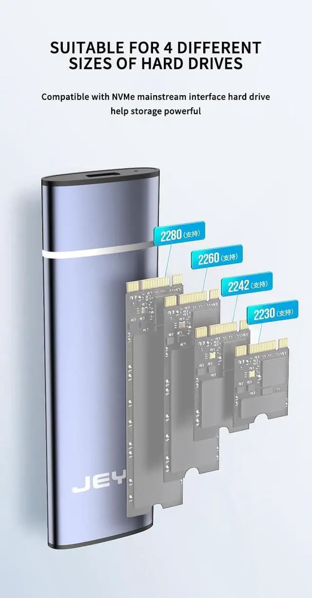 Alt view image 6 of 7 - JY--M12 M.2 SSD Enclosure 10Gbp/s USB-C Interface Compatible with NVMe B Key B+M Key SSD
