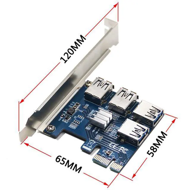 Alt view image 5 of 7 - Riser Card PCI-E USB 3.0 PCIe Port Multiplier Card PCI Express PCIe E 1 to 4 to for BTC Miner Machine