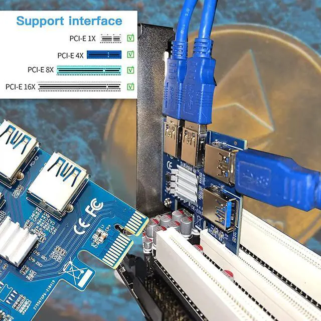 Alt view image 6 of 7 - Riser Card PCI-E USB 3.0 PCIe Port Multiplier Card PCI Express PCIe E 1 to 4 to for BTC Miner Machine