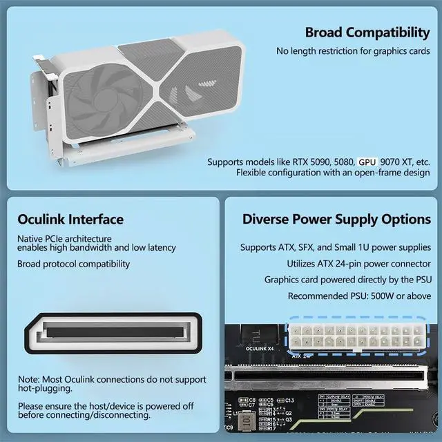Alt view image 4 of 7 - PCIe 5.0 X16 to Oculink 4i GPU Expansion Dock 128G GEN4 High Speed Direct-Connect Dock-OC7 Kit Compatible with M.2 NVMe Docking Station GDP Laptop (+ Card TKM7,Dock-OC7)