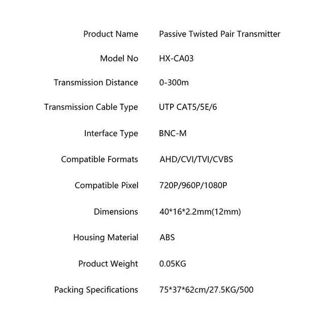 Alt view image 5 of 7 - BNC to Balun-Compatible Passive Twisted Pair Video Transmitter 0-300m Transmission Distance Compatible with AHD/CVI/TVI/CVBS (Video Transfer)