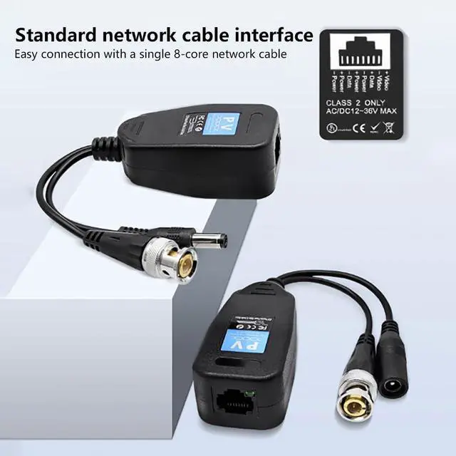 Alt view image 3 of 7 - BNC to Balun-Compatible Passive Twisted Pair Video Transmitter 0-300m Transmission Distance Compatible with AHD/CVI/TVI/CVBS (Video+Power Transfer)