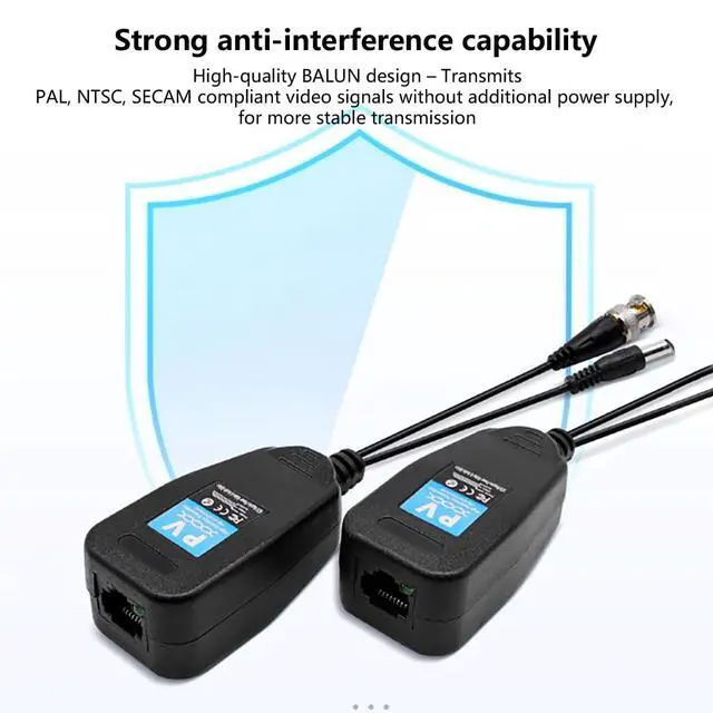 Alt view image 6 of 7 - BNC to Balun-Compatible Passive Twisted Pair Video Transmitter 0-300m Transmission Distance Compatible with AHD/CVI/TVI/CVBS (Video+Power Transfer)