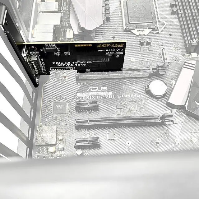Alt view image 4 of 7 - ADT-R89M-F37C PCIe 4.0 x8 to x16 Extension Card 128Gbps MCIO External Chassis Supports 2U/4U Chassis (80CM)
