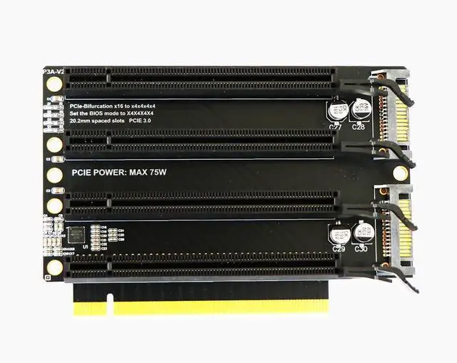 Main image of PCIe3.0 X16 1 to 4 Split Card Height-Increased Version PCIe-Bifurcation x16 to x4x4x4x4 Expansion Card,SATA Power Input, LED Indicator