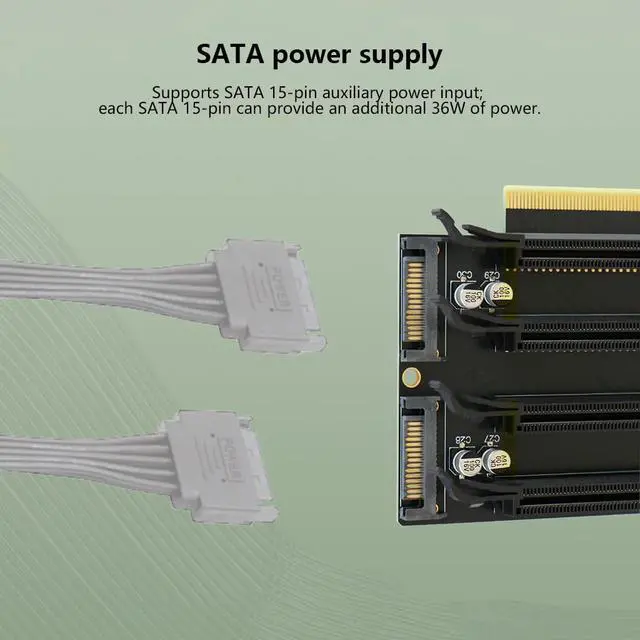Alt view image 7 of 7 - PCIe3.0 X16 1 to 4 Split Card Height-Increased Version PCIe-Bifurcation x16 to x4x4x4x4 Expansion Card,SATA Power Input, LED Indicator