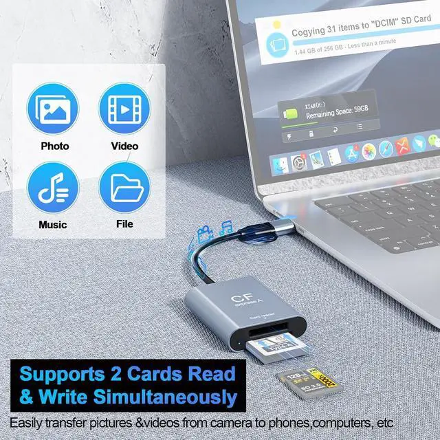 Alt view image 3 of 7 - USB 3.2 CFexpress Type A / SD3.0 Memory Card Reader 10Gbps High-Speed Data Transfer with Dual USB A & USB C Ports (CR398S for CFexpress Type A+SD3.0)