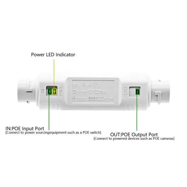 Alt view image 2 of 7 - 48V Waterproof POE-Compatible Extender Outdoor 500M Long-Distance Power Supply with POE-Compatible + Uplink Electrical Ports (Gigabit)
