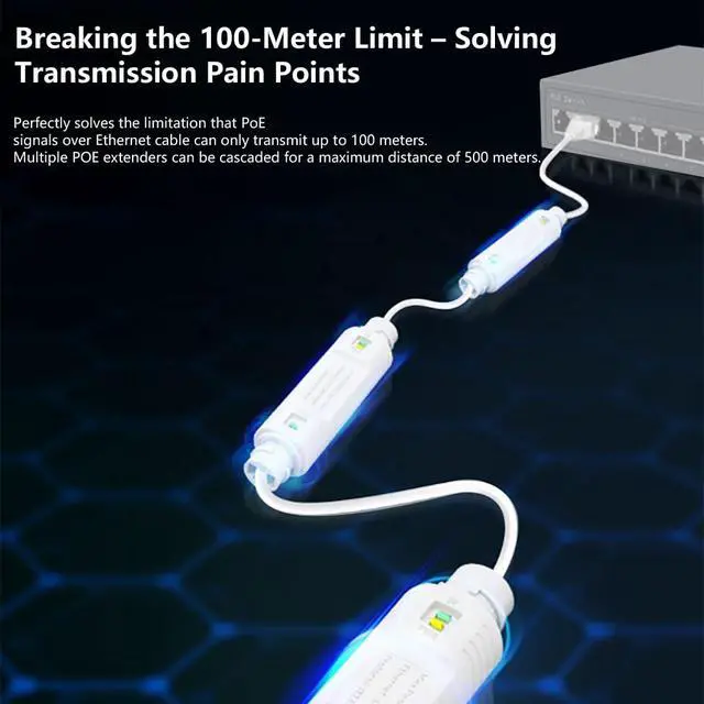 Alt view image 7 of 7 - 48V Waterproof POE-Compatible Extender Outdoor 500M Long-Distance Power Supply with POE-Compatible + Uplink Electrical Ports (Gigabit)