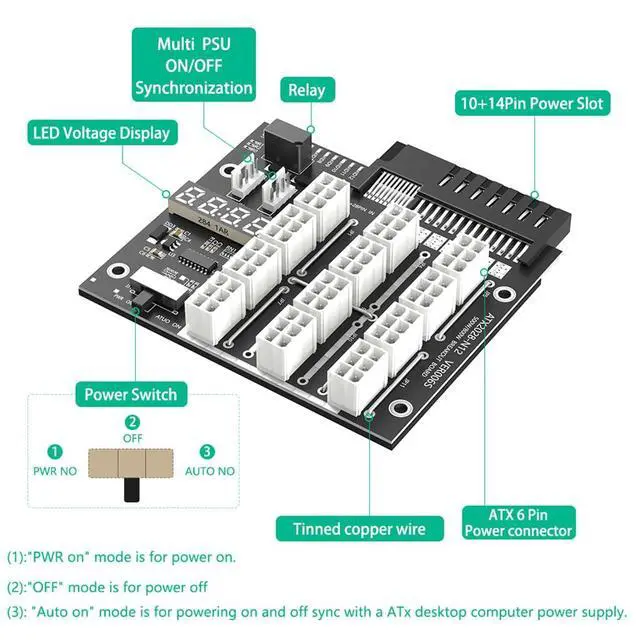 Alt view image 2 of 7 - ATX 12x6Pin Power Supply Breakout Board 12V Output with Flash LED Support 52.10mm Flex Port PSU Compatible with HP 733428-101 720620-B21 830272-B21 720478-B21