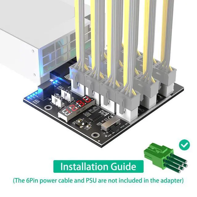 Alt view image 6 of 7 - ATX 12x6Pin Power Supply Breakout Board 12V Output with Flash LED Support 52.10mm Flex Port PSU Compatible with HP 733428-101 720620-B21 830272-B21 720478-B21