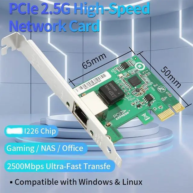 Alt view image 2 of 7 - PCIe2.0 x1 to RJ45 2.5G Network Card Low Latency for Gaming/NAS/Servers Supports ESXi 8