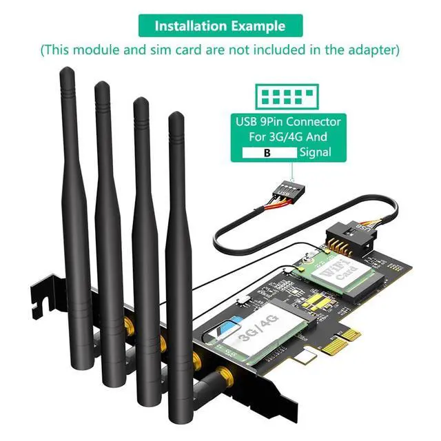 Alt view image 5 of 7 - NGFF M.2 Key B and Key A to PCIe X1 Network Card with SIM/UIM Card Slot Compatible with Nano/Micro SIM/Standard SIM Card (to PCI-E 1X)