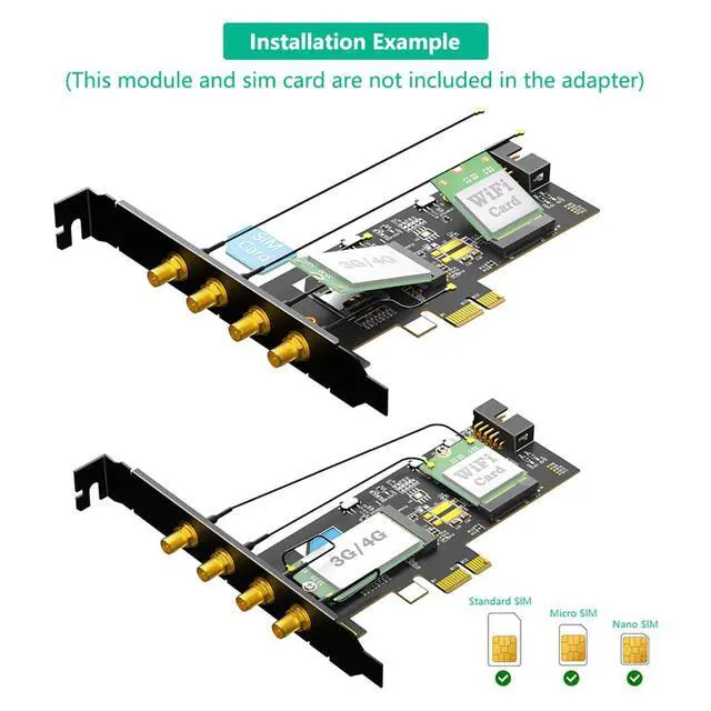Alt view image 4 of 7 - NGFF M.2 Key B and Key A to PCIe X1 Network Card with SIM/UIM Card Slot Compatible with Nano/Micro SIM/Standard SIM Card (to PCI-E 1X)