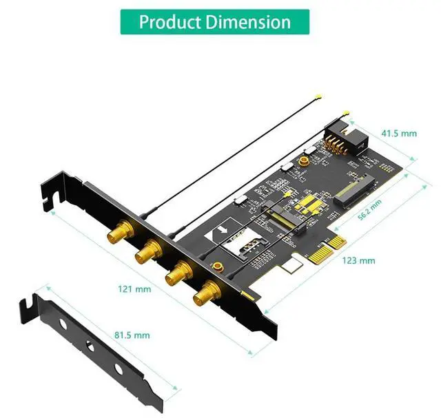 Alt view image 3 of 7 - NGFF M.2 Key B and Key A to PCIe X1 Network Card with SIM/UIM Card Slot Compatible with Nano/Micro SIM/Standard SIM Card (to PCI-E 1X)