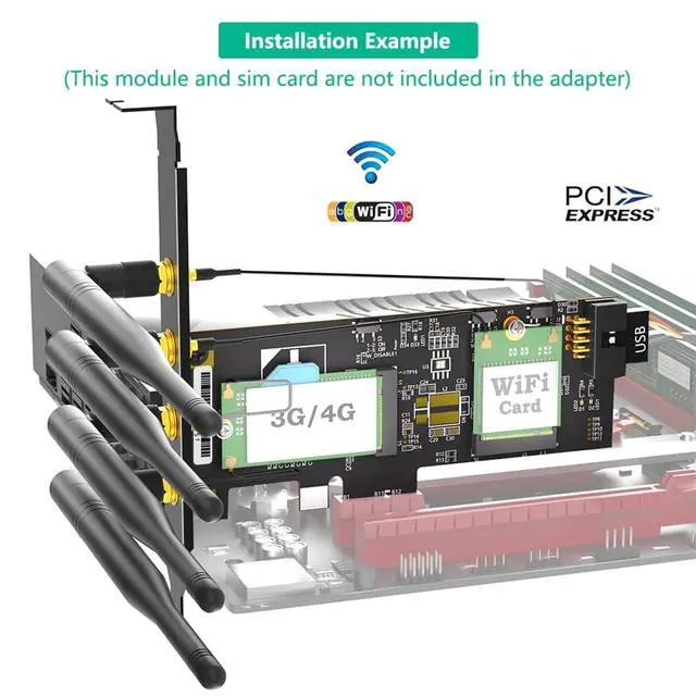 Alt view image 6 of 7 - NGFF M.2 Key B and Key A to PCIe X1 Network Card with SIM/UIM Card Slot Compatible with Nano/Micro SIM/Standard SIM Card (to PCI-E 1X)