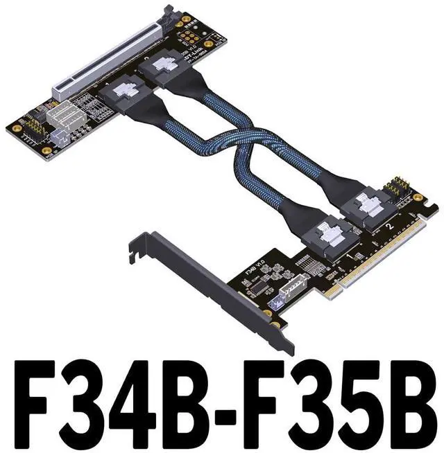 Alt view image 2 of 7 - ADT-F34B-F35B PCIE 4.0 x16 to x16 Extension Card Graphics Card Splitter Support 1 to 1/2 Motherboard Bifurcation (F34B-F35B-50cm)