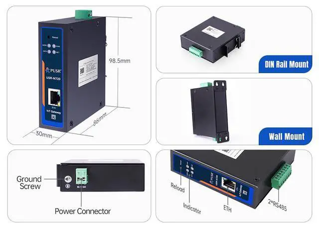 Alt view image 7 of 7 - USR-N720-ETH Edge IoT Gateway 600MHz with 2* RS485 Ports + 1* RJ45 Port Supporting Edge Computing Data Acquisiton Protocol Conversion Data Reporting Compatible with TCP MQTT Protocol