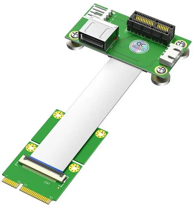 Main image of Mini PCI-E to Vertical PCI-E 1X + USB2.0 Riser Card with Magnetic Pads 4Pin Power Input Support for X4 X8 X16 (25CM)