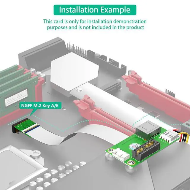 Alt view image 4 of 7 - NGFF M.2 Key A + E to PCI-E 1X + USB2.0 Riser Card with Magnetic Pads 4Pin Power Input Support for X4 X8 X16 (25cm)