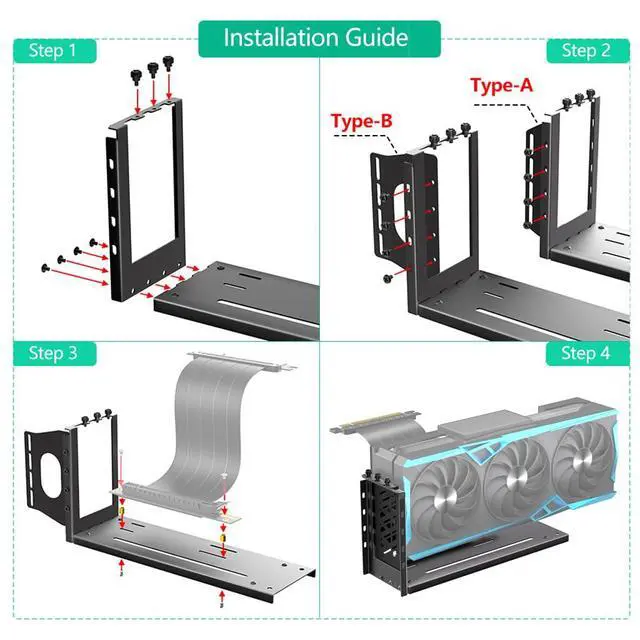Alt view image 6 of 7 - 3-Slot Vertical GPU Mount Bracket Black Graphics Card Holder for External GPU Docking Station