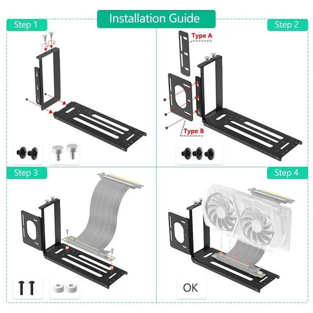 Alt view image 4 of 7 - Vertical GPU Mount Bracket 2 Slots Graphics Card Holder for Computer eGPU Dock External GPU Docking Station (Black)