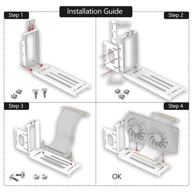 Alt view image 5 of 7 - Vertical GPU Mount Bracket 2 Slots Graphics Card Holder for Computer eGPU Dock External GPU Docking Station (White)