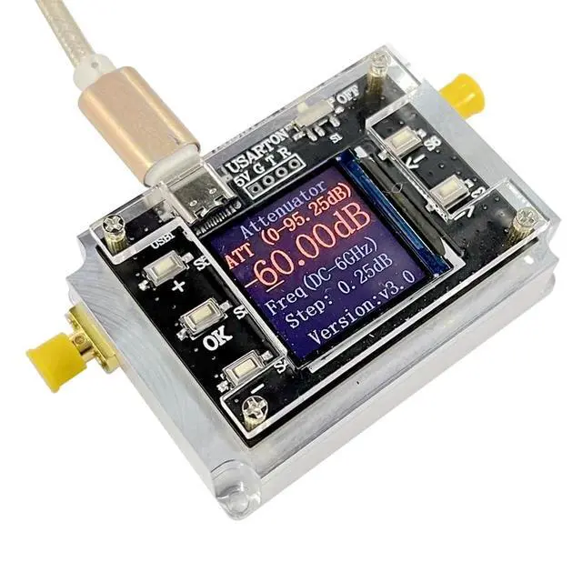 Alt view image 4 of 6 - 90DB Step Digital Programmable Attenuator 0.25DB TFT Display CNC High Isolation USB-C Port with SMA Female Connector Support TTL Serial Communication (9K-6GHZ)