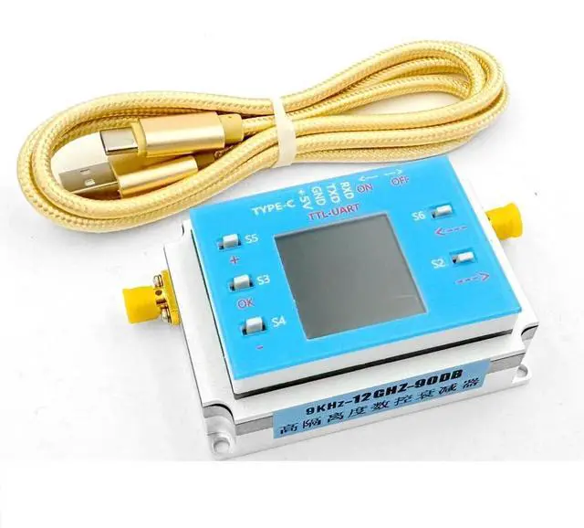 Main image of 90DB Step Digital Programmable Attenuator 0.25DB TFT Display CNC High Isolation USB-C Port with SMA Female Connector Support TTL Serial Communication (9K-12GHz)