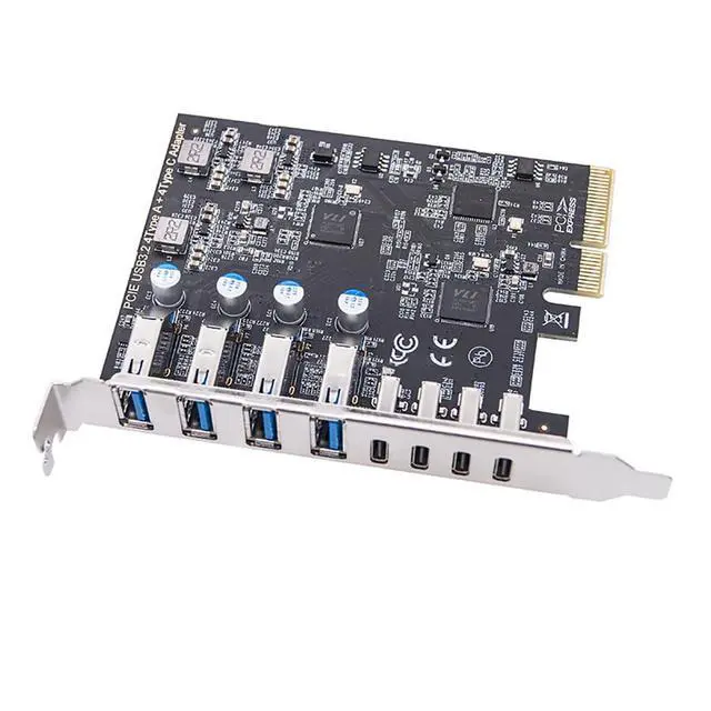 Alt view image 4 of 6 - PCI-E 4X to 8Ports Expansion Card 4Port USB-C + 4 Type-A 10Gbps+10Gbps MCA912 for Full Height Baffle PC Desktop