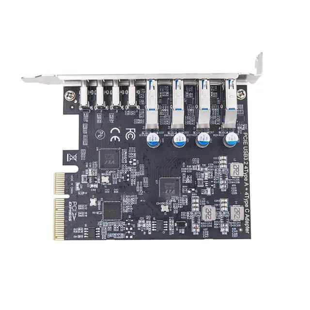 Alt view image 2 of 6 - PCI-E 4X to 8Ports Expansion Card 4Port USB-C + 4 Type-A 10Gbps+10Gbps MCA912 for Full Height Baffle PC Desktop