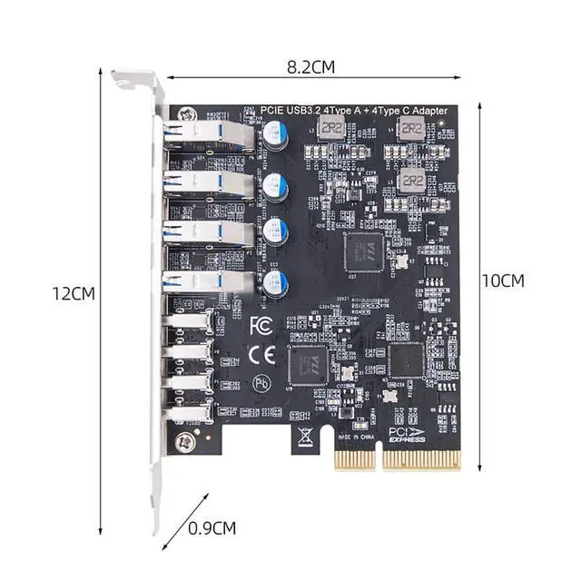 Alt view image 5 of 6 - PCI-E 4X to 8Ports Expansion Card 4Port USB-C + 4 Type-A 10Gbps+10Gbps MCA912 for Full Height Baffle PC Desktop