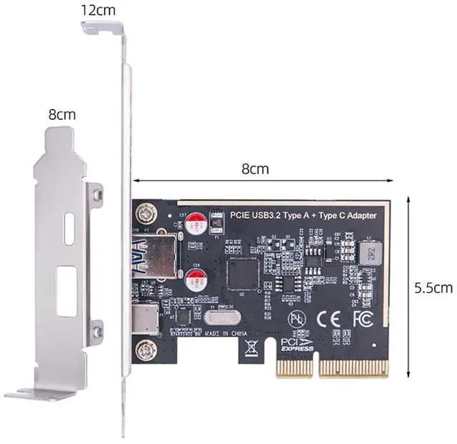 Alt view image 3 of 5 - PCI-E X4 to 2-Port USB-C+A Expansion Card USB3.2 Dual Channel 10Gbps for 4U 2U Chassis (MCA1213)