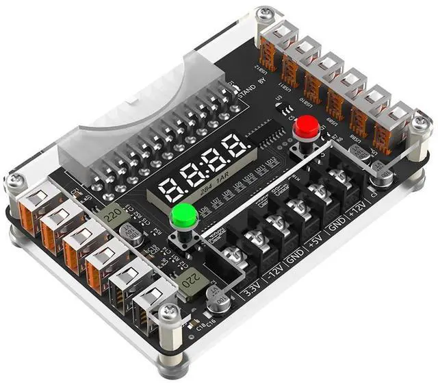 Main image of 24Pin ATX Power Supply Breakout Board 3A Output Acrylic Case Kit 12*USB Port with 3.3V, 5V, 12V,-12V Output Voltage (Side-Plug Version)