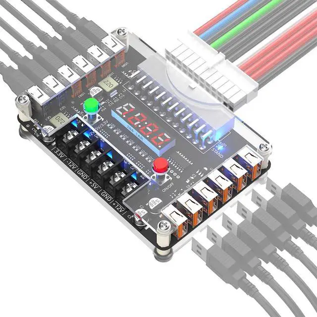 Alt view image 3 of 7 - 24Pin ATX Power Supply Breakout Board 3A Output Acrylic Case Kit 12*USB Port with 3.3V, 5V, 12V,-12V Output Voltage (Side-Plug Version)
