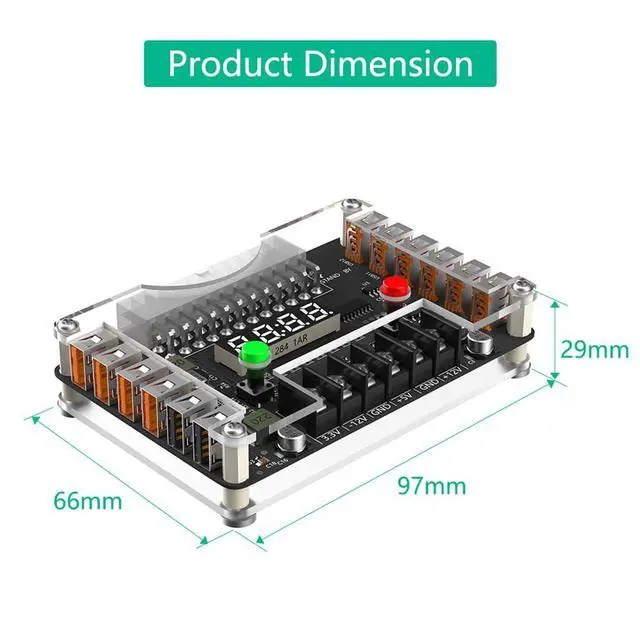Alt view image 4 of 7 - 24Pin ATX Power Supply Breakout Board 3A Output Acrylic Case Kit 12*USB Port with 3.3V, 5V, 12V,-12V Output Voltage (Side-Plug Version)