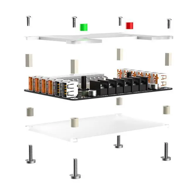 Alt view image 6 of 7 - 24Pin ATX Power Supply Breakout Board 3A Output Acrylic Case Kit 12*USB Port with 3.3V, 5V, 12V,-12V Output Voltage (Side-Plug Version)
