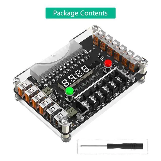 Alt view image 7 of 7 - 24Pin ATX Power Supply Breakout Board 3A Output Acrylic Case Kit 12*USB Port with 3.3V, 5V, 12V,-12V Output Voltage (Side-Plug Version)