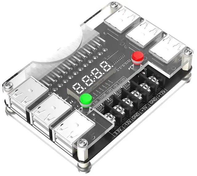 Main image of 24Pin ATX Power Supply Breakout Board 3A Output Acrylic Case Kit 12*USB Port with 3.3V, 5V, 12V,-12V Output Voltage (Black)