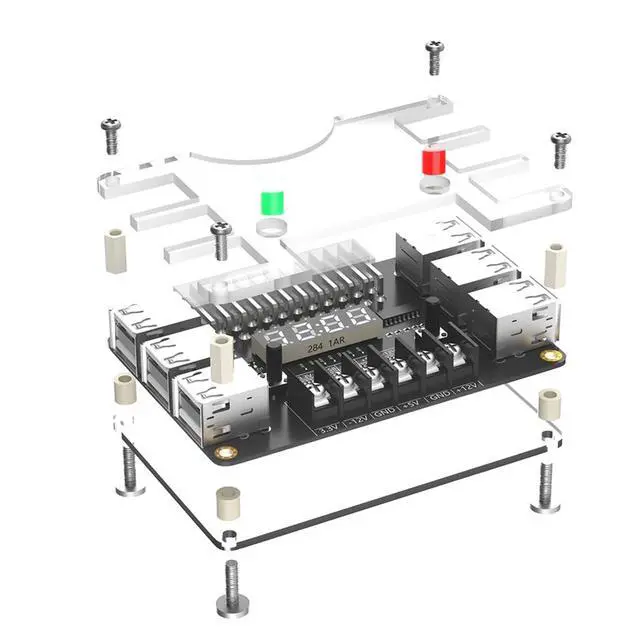 Alt view image 3 of 7 - 24Pin ATX Power Supply Breakout Board 3A Output Acrylic Case Kit 12*USB Port with 3.3V, 5V, 12V,-12V Output Voltage (Black)